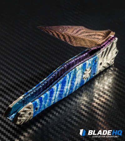Rainy Vallotton Custom Wicked Blossom Automatic Knife (4.25" Damascus) - Image 4